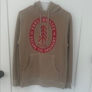 Explore Life Tan Hoodie with Red Graphic